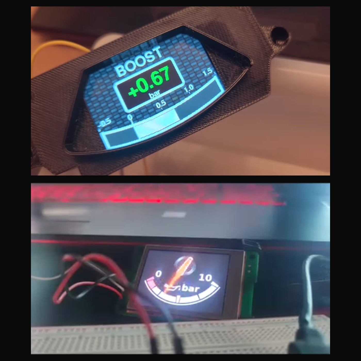 Jauge de pression turbo dans un support imprimé, et jauge de pression d'huile sur platine d'essai